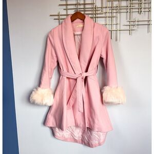 Feibisi Pink Wrap Faux Fur Trim Sleeve Coat size M